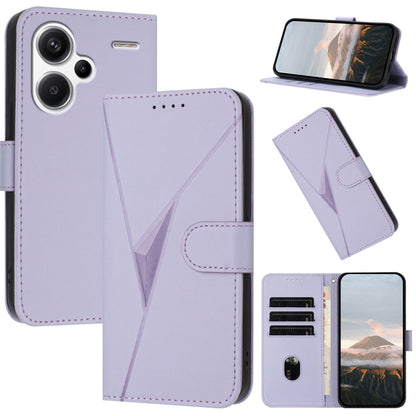 Light purple triangle pattern leather phone case with buckle clasp and card slots