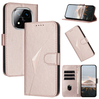 Leather phone case with triangle pattern and buckle clasp, light purple folio wallet