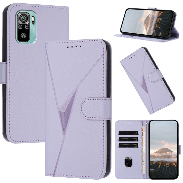 Light purple leather phone case with triangle pattern, flip cover, side buckle clasp