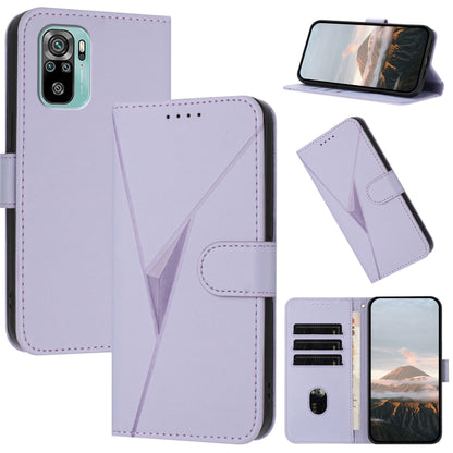 Light purple leather phone case with triangle pattern, flip cover, side buckle clasp