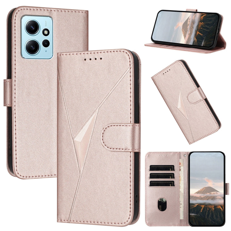 Light purple leather phone case with triangle pattern, buckle clasp, and card holder.