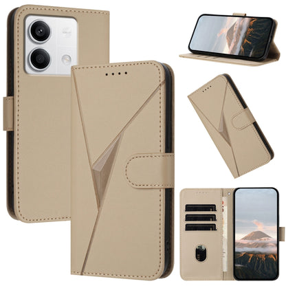 Triangle pattern leather phone case with buckle clasp, light gold flip cover and card slots