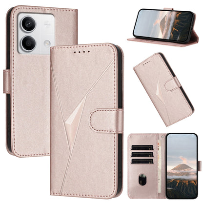 Triangle pattern leather phone case with buckle clasp, rose pink flip cover and card slots