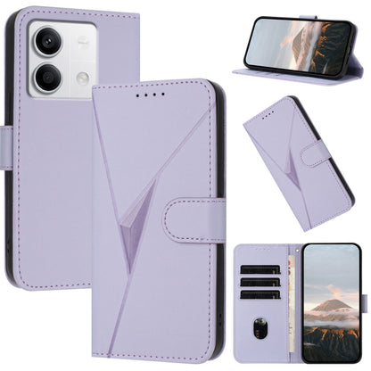 Triangle pattern leather phone case with buckle clasp, light purple flip cover and card slots