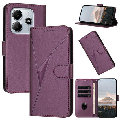 Leather phone case with triangle pattern, flip cover and buckle clasp, dark purple