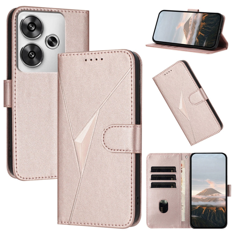 Rose leather phone case with triangle pattern, side buckle clasp, wallet card holder