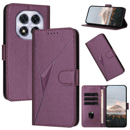 Dark purple triangle pattern leather phone case with buckle clasp and card slots