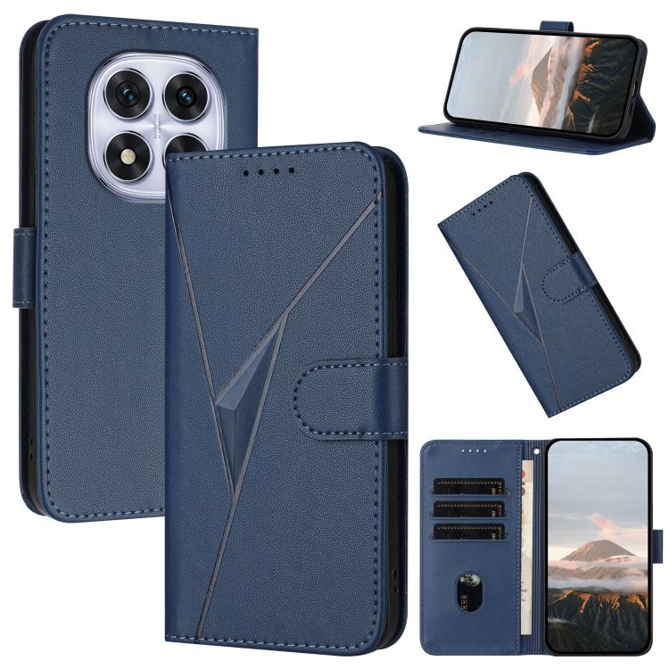 Royal blue triangle pattern leather phone case with buckle clasp and card slots
