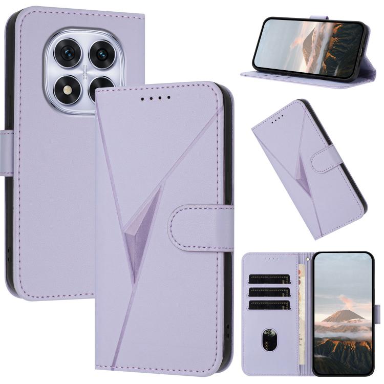 Lilac triangle pattern leather phone case with buckle clasp and viewing-stand flap