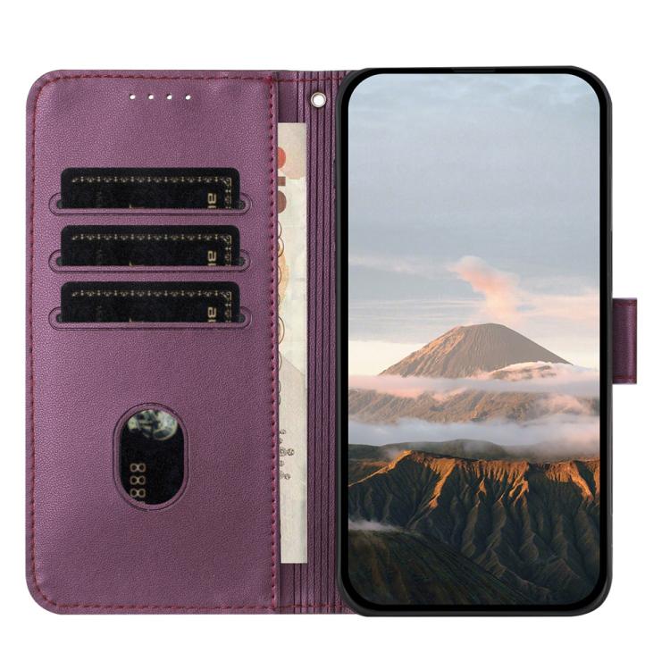 Dark purple leather folio phone case with triangle design, card slots, magnetic-style flap