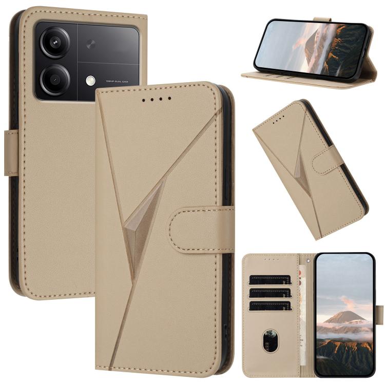 Leather phone case with triangle pattern, buckle clasp, gold color
