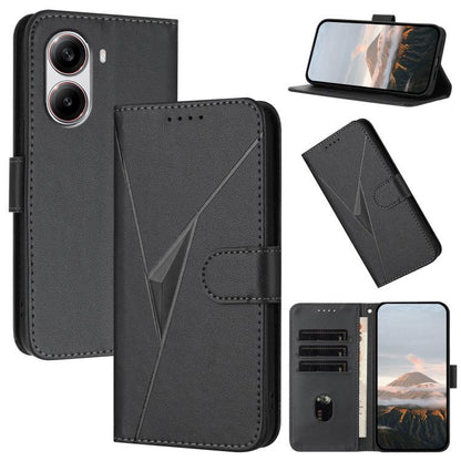 Black leather phone wallet case with triangle buckle clasp and card slots