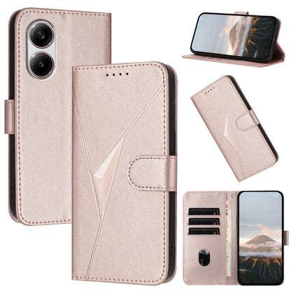 Rose-gold triangle pattern leather phone case with buckle clasp and card slots
