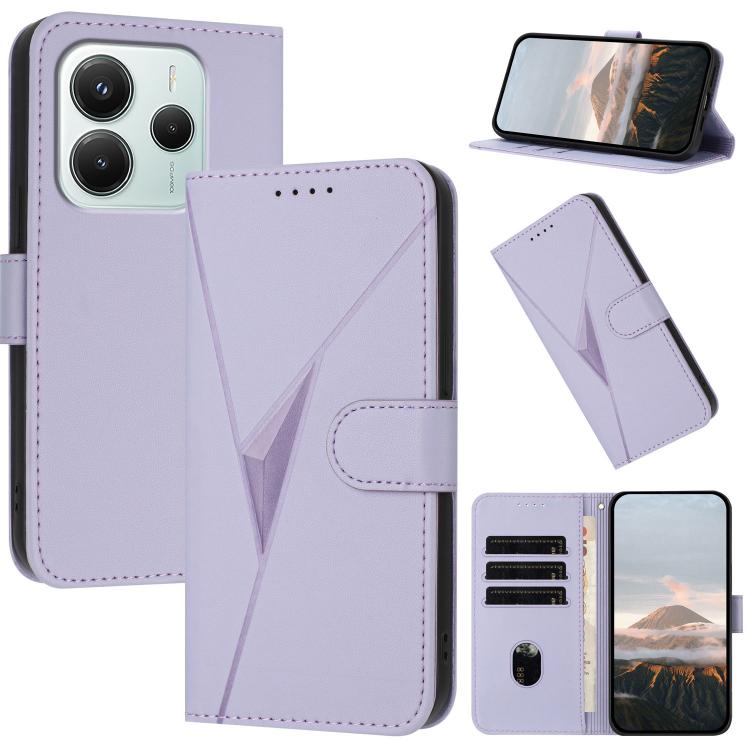 Lavender leather phone wallet case with triangle buckle clasp and card slots