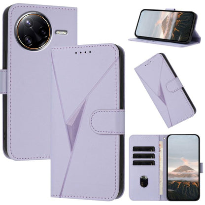 Light purple leather phone case with triangle buckle clasp, card slots, and flip cover for phone