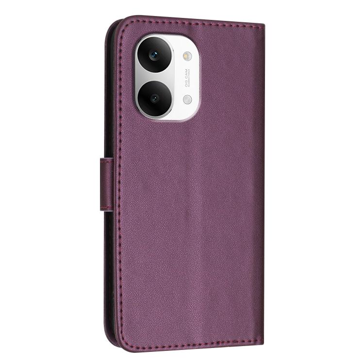 Dark purple leather-style phone case with cutout for dual camera module