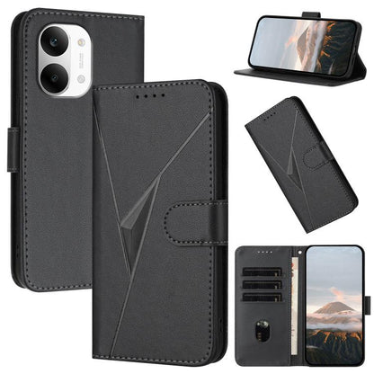 Leather phone case with triangle pattern and buckle clasp, black, with card slots