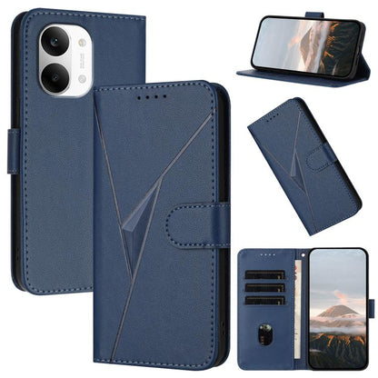 Leather phone case with triangle pattern and buckle clasp, royal blue, with card slots