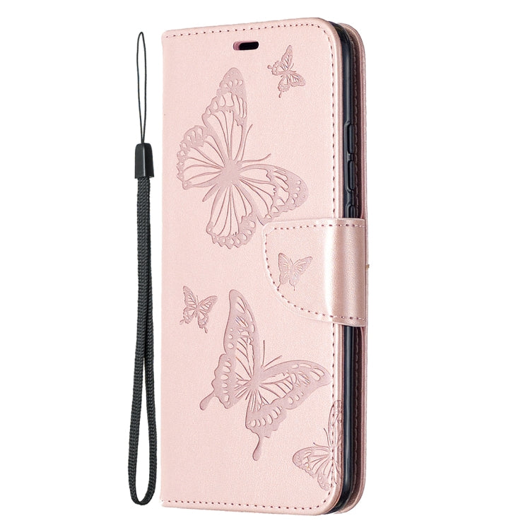 Rose gold butterfly embossed phone wallet case with lanyard cord and side button cutout