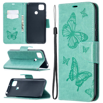 Green butterfly embossed phone wallet case with card storage and lanyard cord