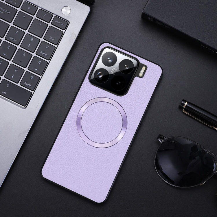 Purple textured phone case with MagSafe-style circular ring, camera cutouts, raised edges