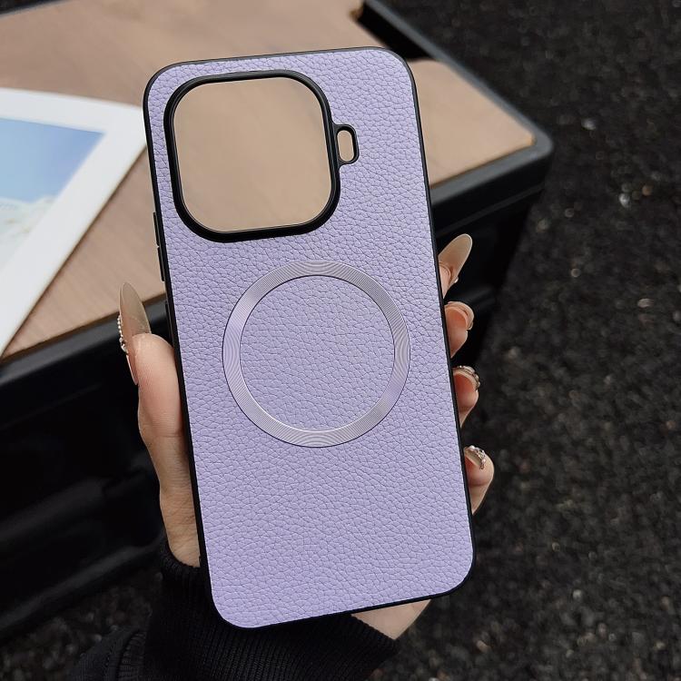 Purple textured MagSafe magnetic phone case with circular ring and camera cutout