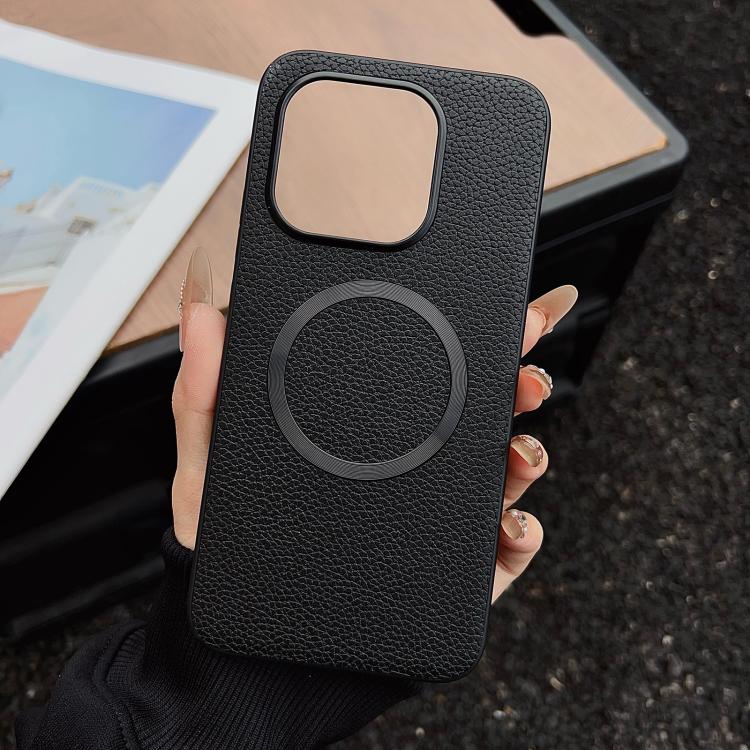 Black textured MagSafe magnetic phone case with circular ring and camera window