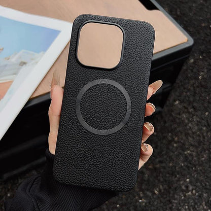 Black textured MagSafe magnetic phone case with circular ring and camera window