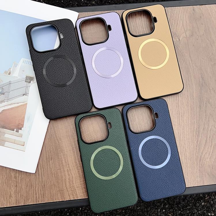 MagSafe magnetic phone cases set: black, purple, khaki, green, and blue with circular rings