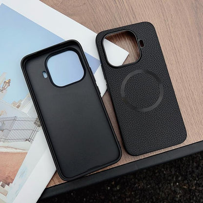 MagSafe magnetic phone case with litchi texture, black, circular magnetic ring