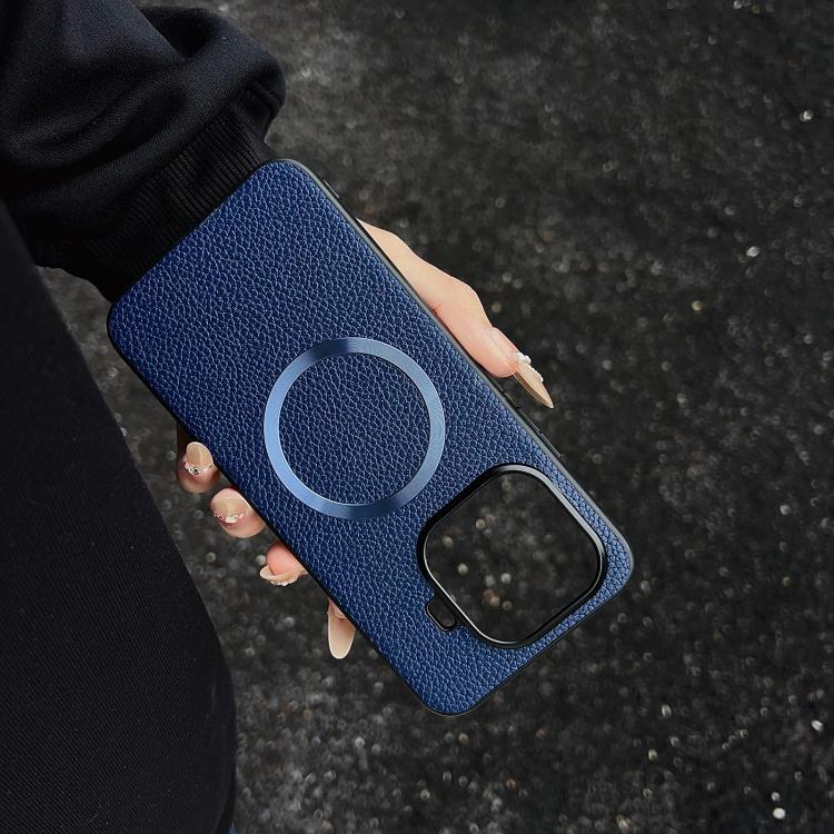 MagSafe magnetic phone case with litchi texture, blue, circular magnetic ring