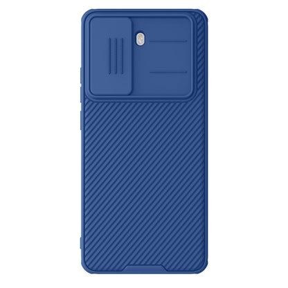 Blue PC phone case with sliding cover and textured back for grip