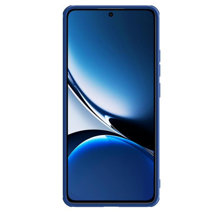Blue phone case protecting the front with access cutouts and raised edges