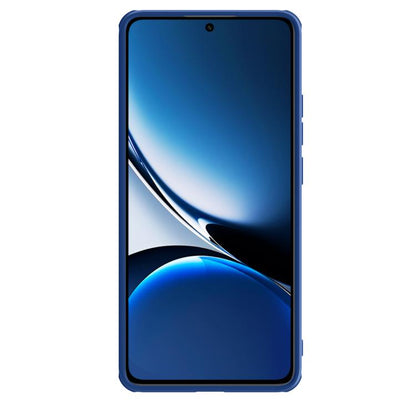 Blue phone case protecting the front with access cutouts and raised edges
