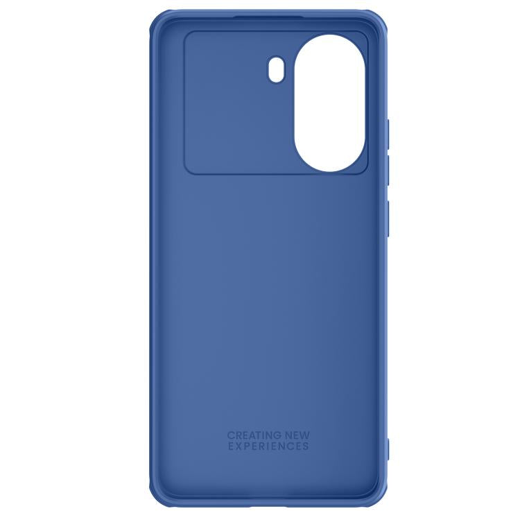 Blue phone case back with camera guard cutout and grippy outer frame