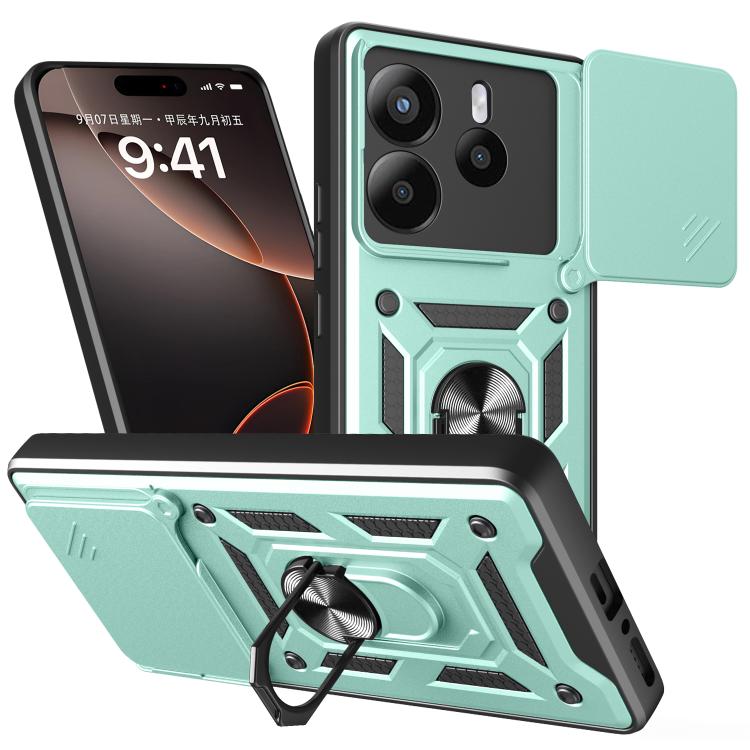 Mint teal sliding cover TPU+PC phone case with camera cutout and kickstand ring