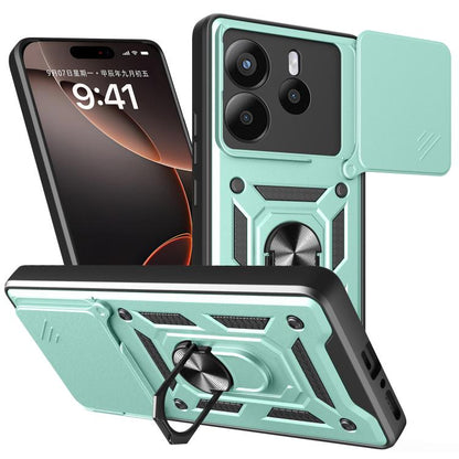 Mint teal sliding cover TPU+PC phone case with camera cutout and kickstand ring