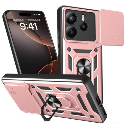 Pink sliding cover TPU+PC phone case with camera cutout and kickstand ring