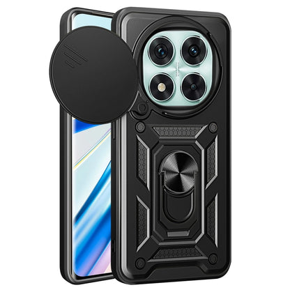 Black sliding cover phone case with rugged armor design and raised camera bumper