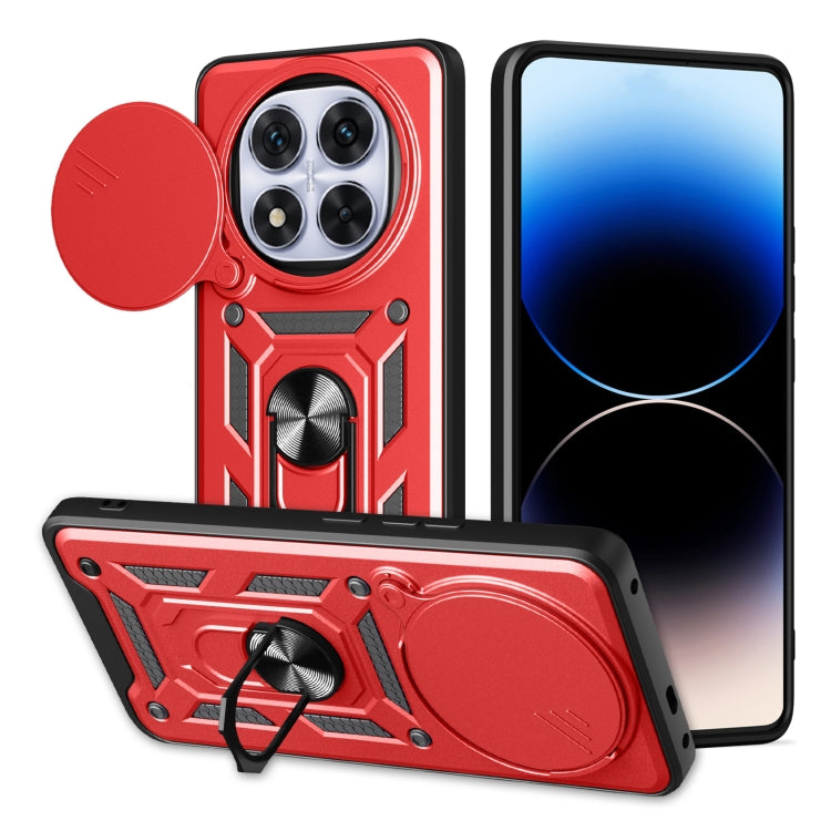 Red sliding cover TPU+PC phone case with camera cutout and kickstand ring