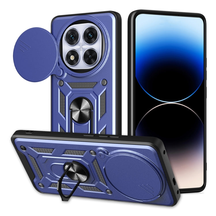 Blue sliding cover TPU+PC phone case with camera cutout and kickstand ring