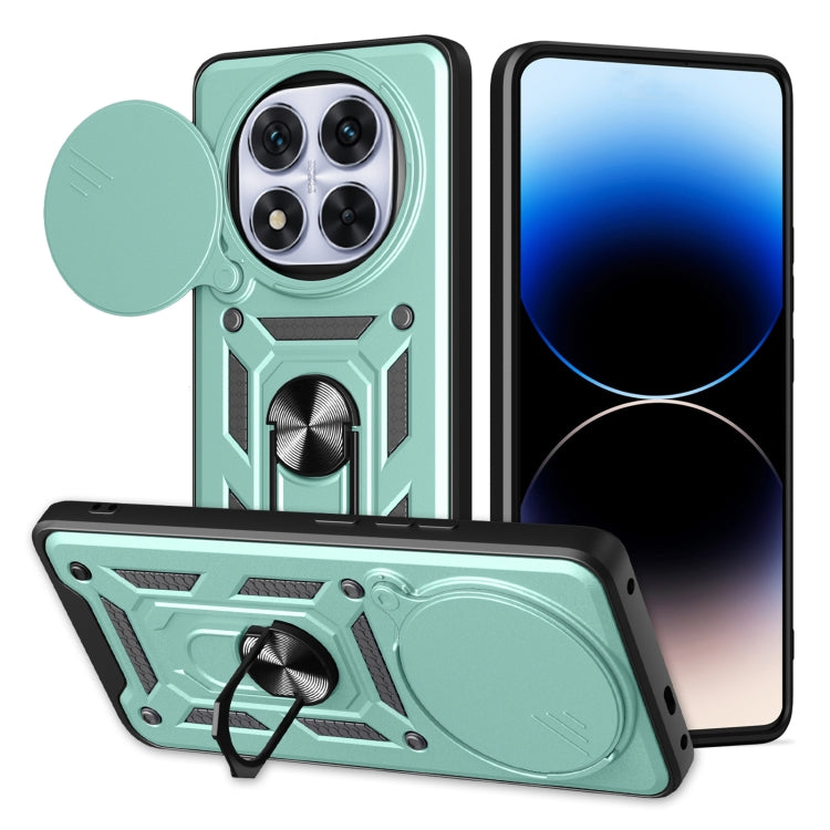 Light green sliding cover TPU+PC phone case with camera cutout and kickstand ring