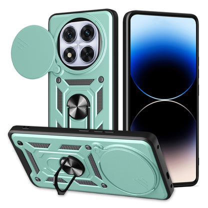 Light green sliding cover TPU+PC phone case with camera cutout and kickstand ring
