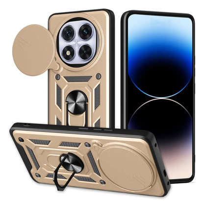 Tan/gold sliding cover TPU+PC phone case with camera cutout and kickstand ring