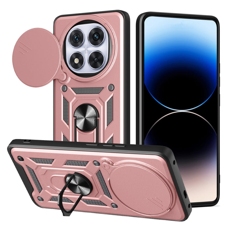 Rose pink sliding cover TPU+PC phone case with camera cutout and kickstand ring