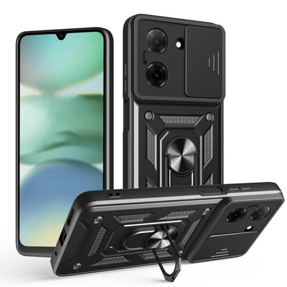 Rugged sliding camera cover phone case with kickstand, dark gray for smartphones