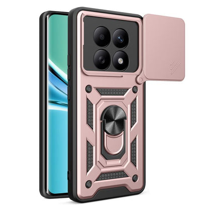 Rose pink rugged phone case with sliding camera cover and protective textured bumper