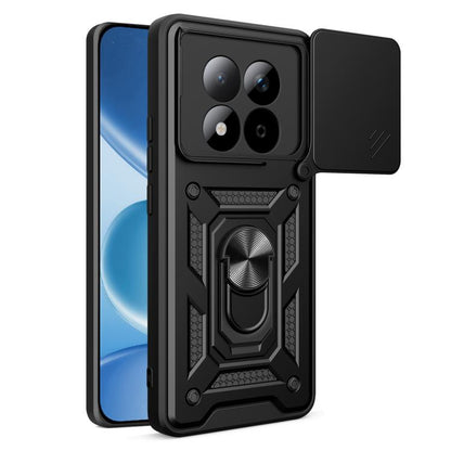 Rugged TPU+PC phone case with sliding camera cover, black armor design