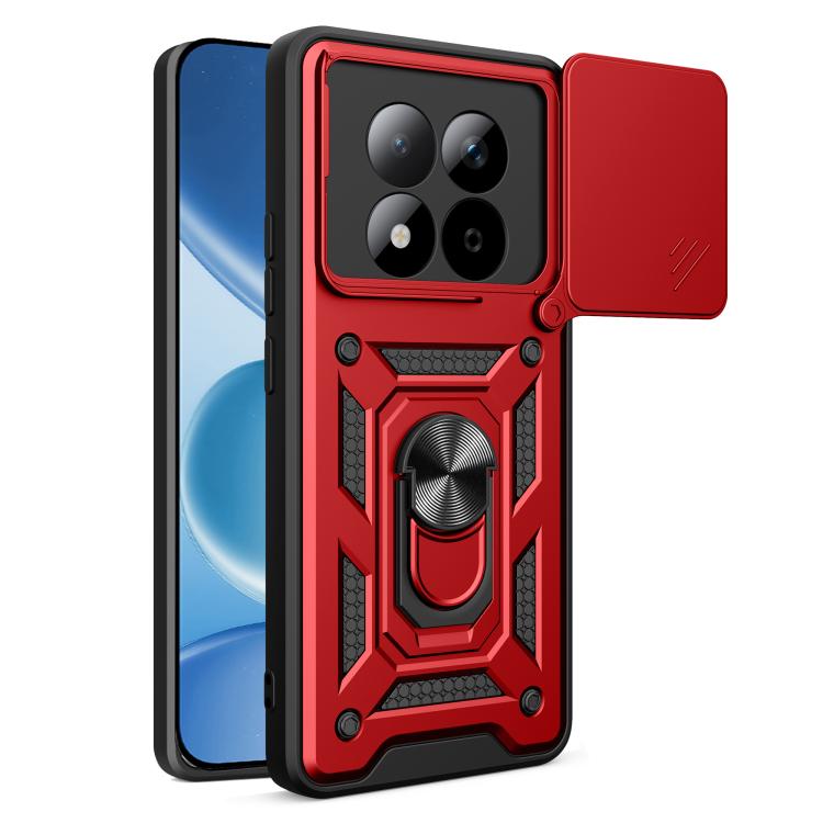 Rugged TPU+PC phone case with sliding camera cover, red armor design