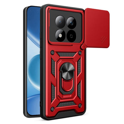 Rugged TPU+PC phone case with sliding camera cover, red armor design